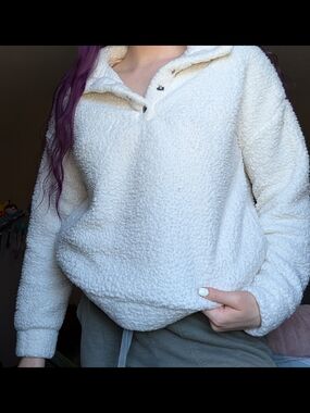Pink Rose Cream Sherpa Jacket with Striped Trim